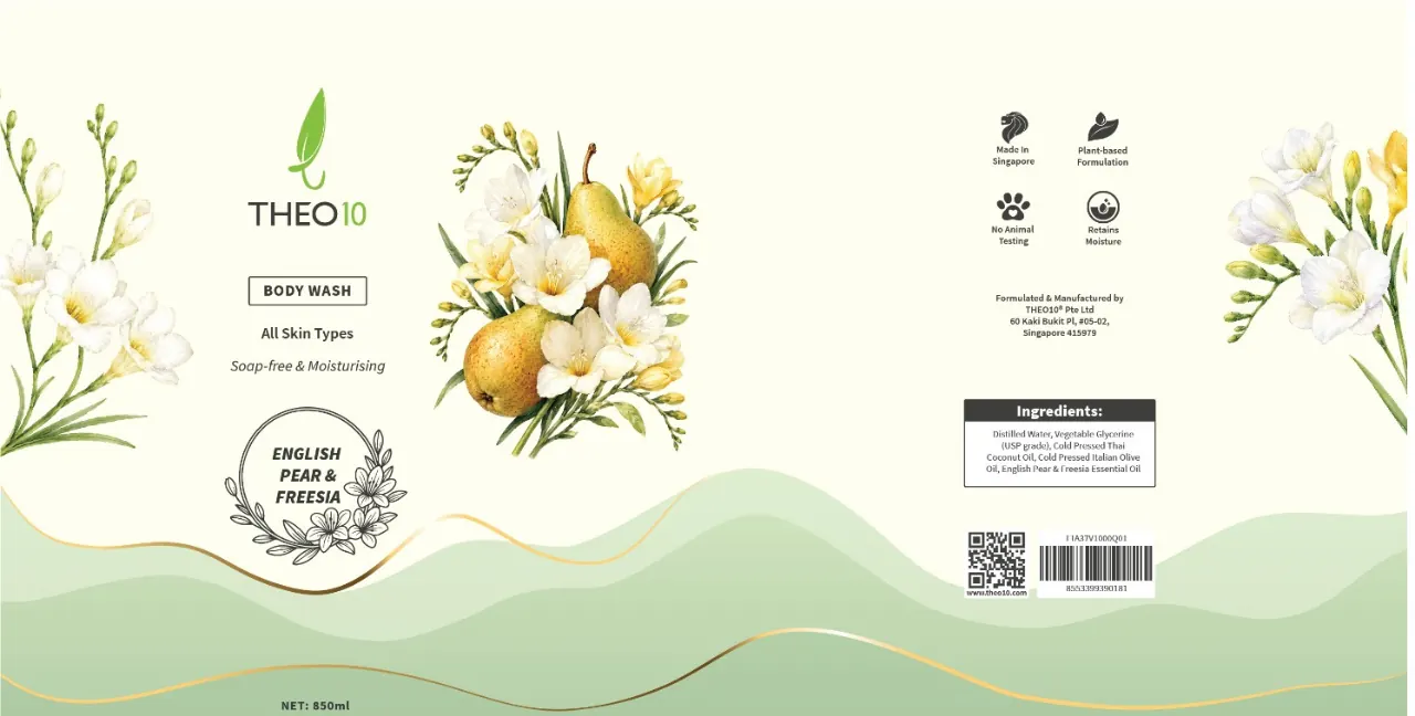 Direction B label artwork, flat: a green wave, a hand-drawn scent seal and the same watercolour artwork